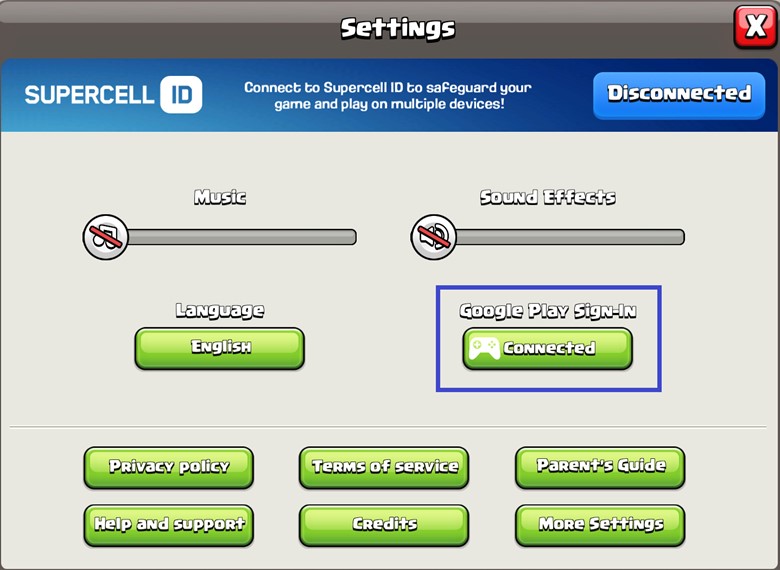 游戏内绑定谷歌账号的页面