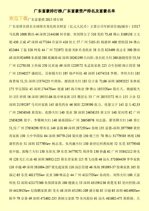 广东富豪排行榜,广东富豪资产排名及富豪名单